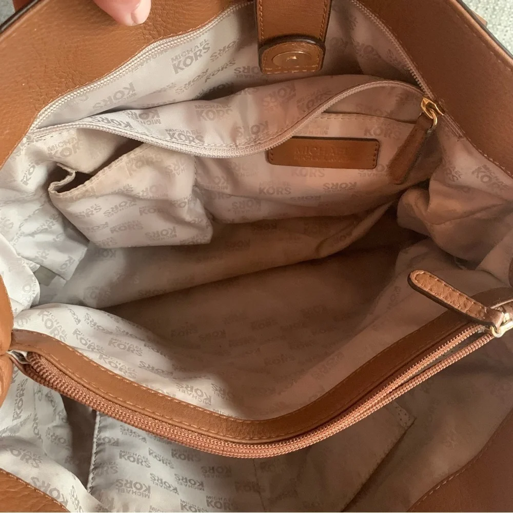 Michael Kors Hamilton Buckle Strap Gold Studded Caramel Shoulder Crossbody